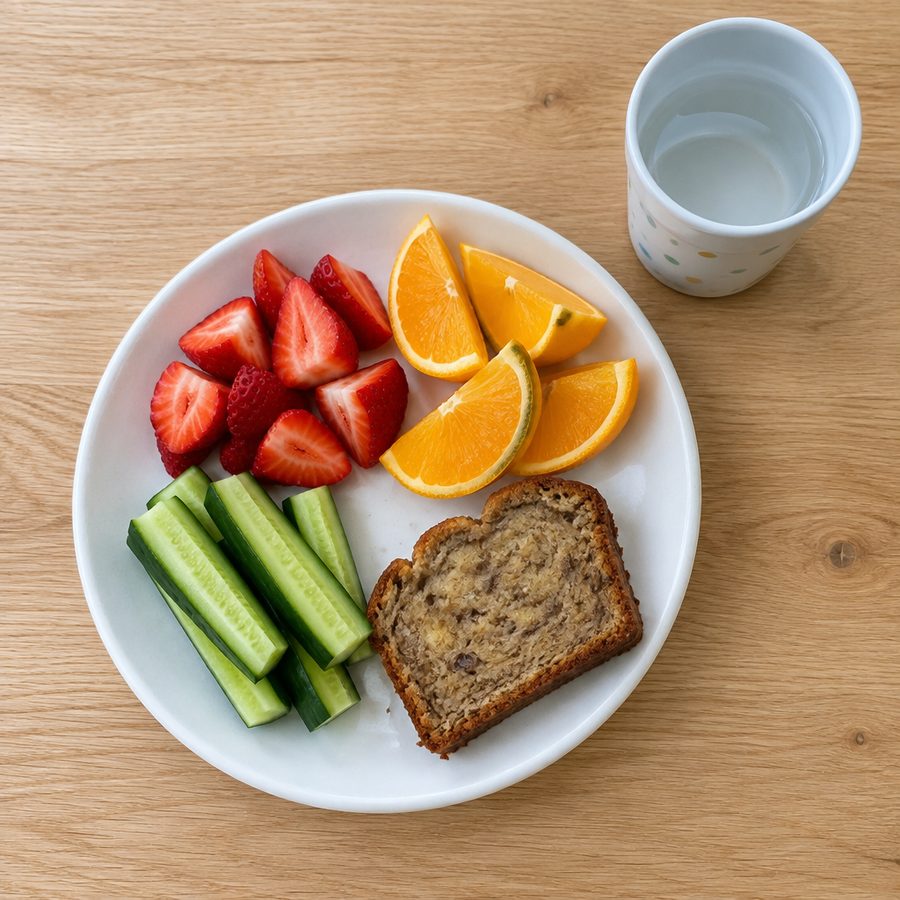 Fresh fruit, veg sticks & banana bread